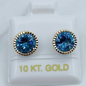 ❤️ Real 10k Gold Stud Earrings   ❤️ Women ❤️ 8mm Blue